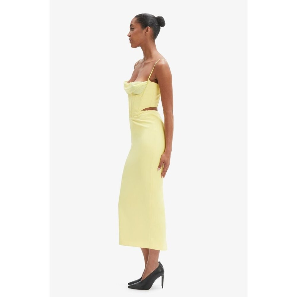 BARDOT martini midi dress lemoncello 12 cutout corset bustier yellow party event